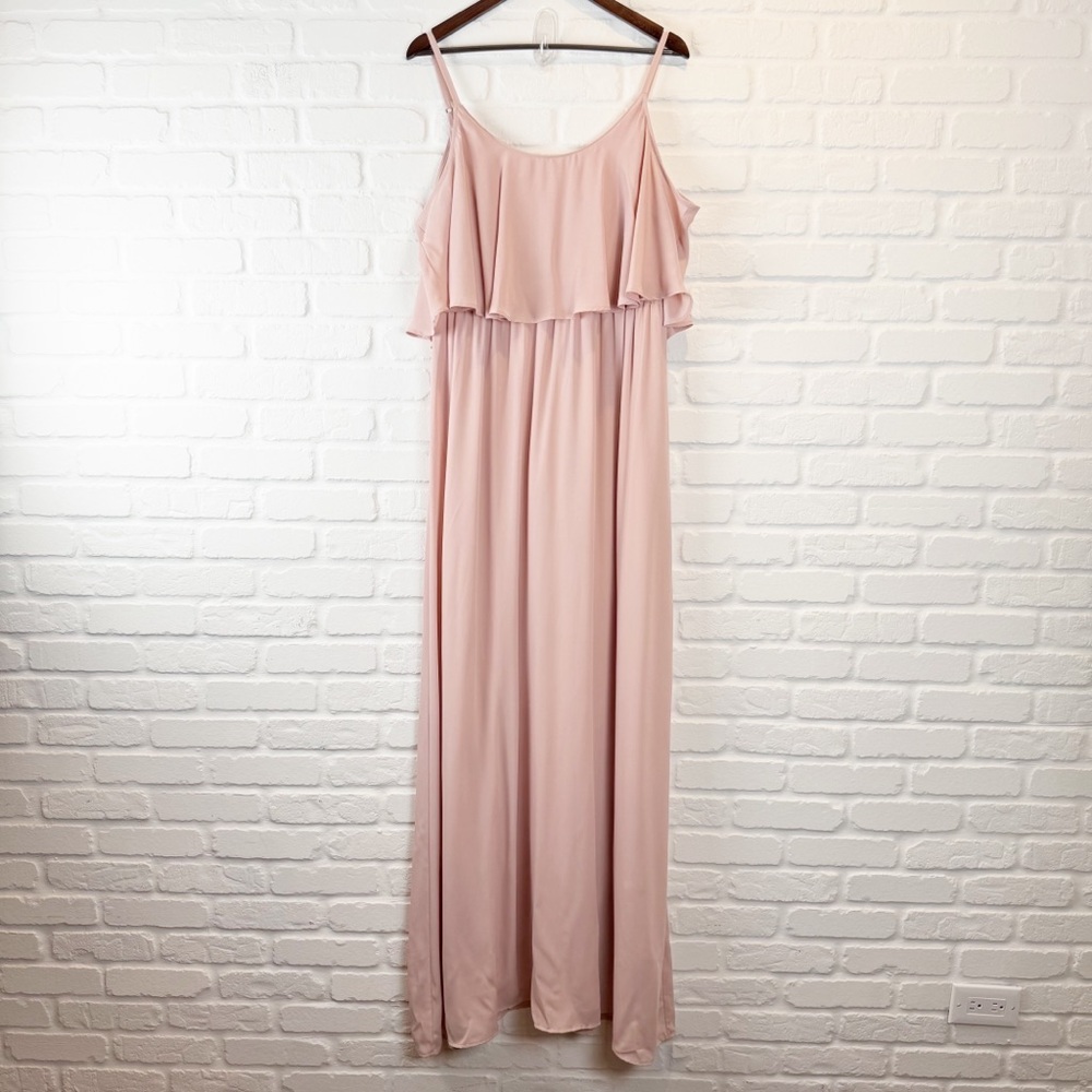 Show Me Your Mumu Blush Caitlin Ruffle Top Maxi Dress Light Pink Chiffon XXL 2X
